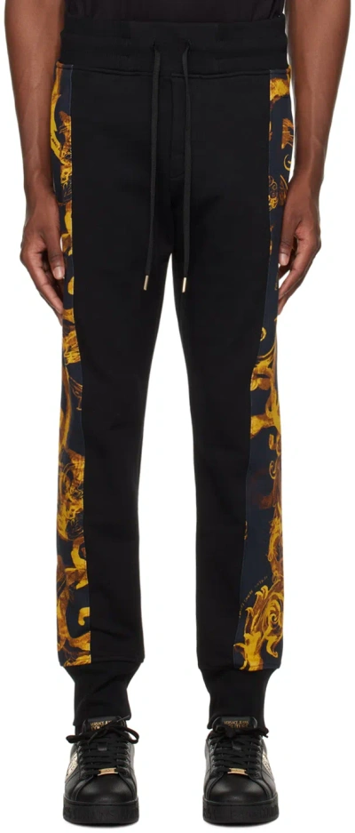 Versace Jeans Couture Black Watercolour Couture Sweatpants In Eg89 Black/gold