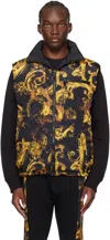 Versace Jeans Couture Black Watercolour Reversible Down Vest In Eg89 Black/gold