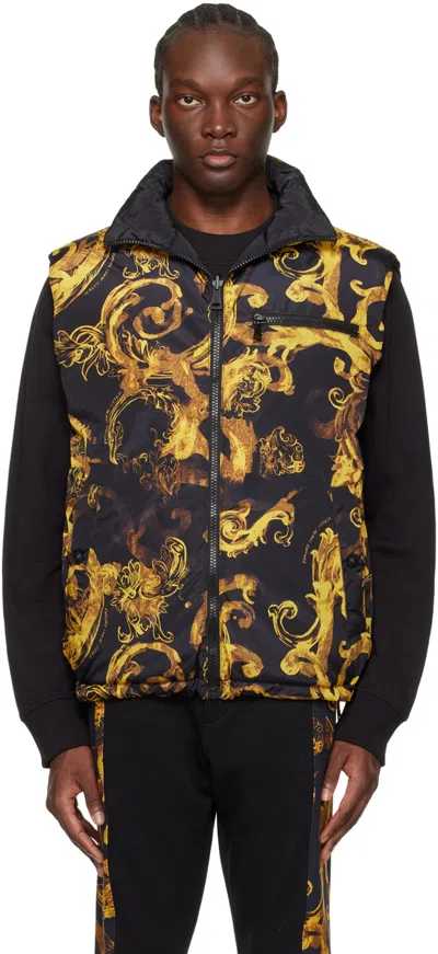 Versace Jeans Couture Black Watercolour Reversible Down Vest In Black Fabric