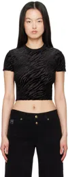 Versace Jeans Couture Devoré Zebra Short T-shirt In E899 Black