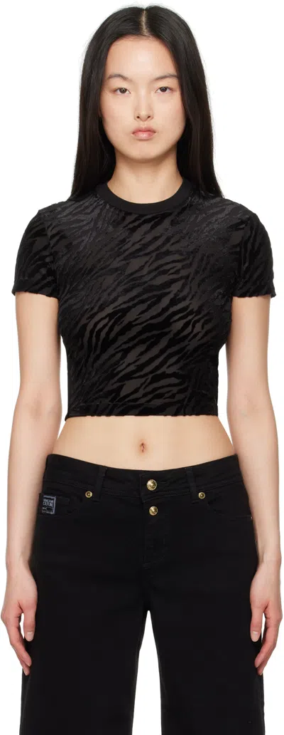 VERSACE JEANS COUTURE BLACK ZEBRA DEVORÉ CROP T-SHIRT