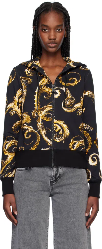Versace Jeans Couture Black Zip Hoodie In Eg89 Black/gold
