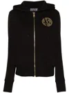 VERSACE JEANS COUTURE BLACK ZIP-UP SWEATSHIRT WITH EMBROIDERED LOGO