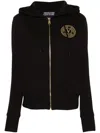 Versace Jeans Couture Black Zip-up Sweatshirt With Embroidered Logo In Black