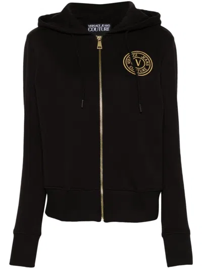 VERSACE JEANS COUTURE VERSACE JEANS COUTURE BLACK ZIP-UP SWEATSHIRT WITH LOGO