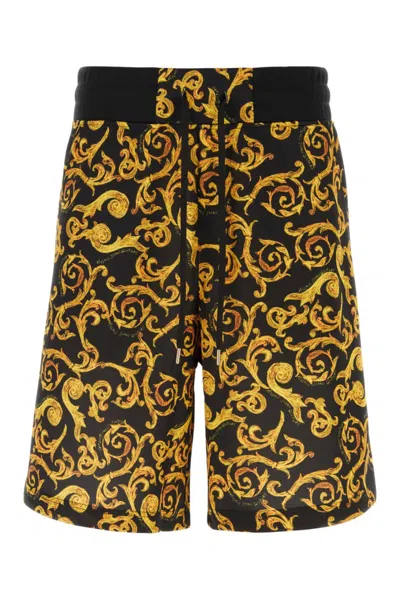 Versace Jeans Couture Black/gold Printed Polyester Bermuda Shorts