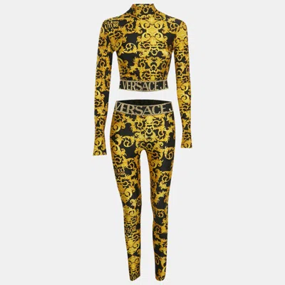 Pre-owned Versace Jeans Couture Black/yellow Barocco Print Jersey Set S