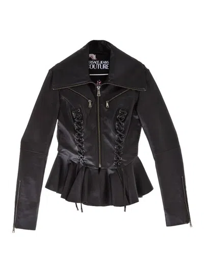 Versace Jeans Couture Leather Jacket In Brown