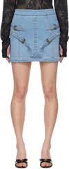 Versace Jeans Couture Blue Baroque Buckle Denim Miniskirt In E904 Indigo