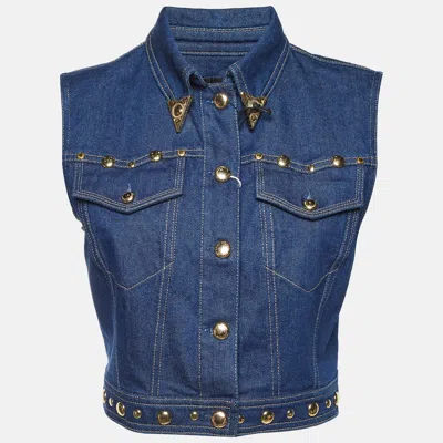 Pre-owned Versace Jeans Couture Blue Denim Studded Cropped Vest M