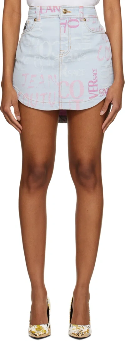 Versace Jeans Couture Blue Doodle Denim Miniskirt In E904 Indigo