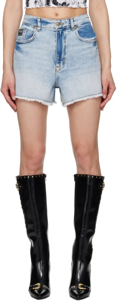Versace Jeans Couture Blue Faded Denim Shorts In E904 Indigo