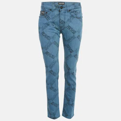 Pre-owned Versace Jeans Couture Blue Logo Print Denim Skinny Jeans M/waist 28"