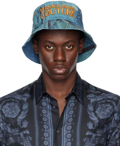 Versace Jeans Couture Blue Patchwork Denim Bucket Hat In E911 Light Indigo