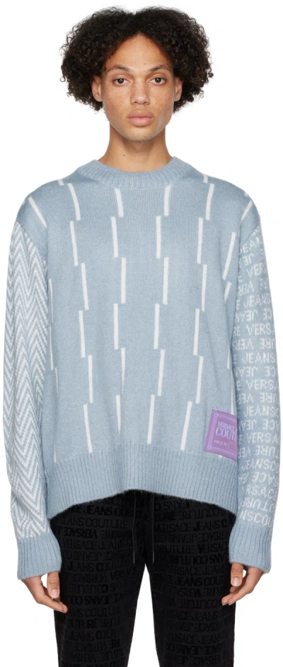 Versace Jeans Couture Graphic Print Mohair Blend Knit Sweater In Blue,white