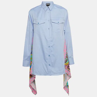 Pre-owned Versace Jeans Couture Blue Printed Cotton And Crepe Paisley Fantasy Shirt M