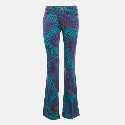Pre-owned Versace Jeans Couture Blue Printed Denim Flared Jeans M/waist 28"
