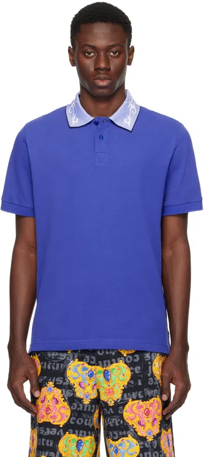 Versace Jeans Couture Blue Printed Polo In E205 Space