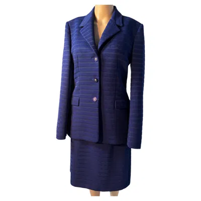 Pre-owned Versace Jeans Couture Blue Skirt Suit Size 44 With Medusa Buttons