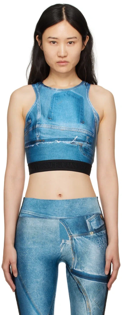Versace Jeans Couture Blue Trompe L'œil Tank Top In E261 Bonnie Light Bl