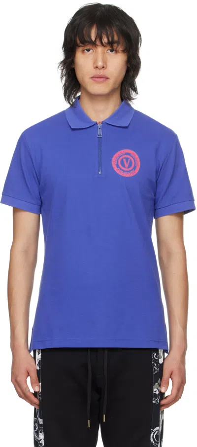 Versace Jeans Couture Blue V-emblem Polo In E205 Space
