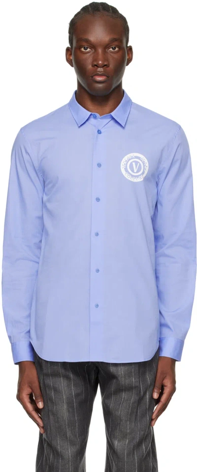 Versace Jeans Couture Blue V-emblem Shirt In E261 Bonnie Light Bl