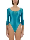 Versace Jeans Couture Warranty Logo Bodysuit With Deep Scoop Neckline In Azure