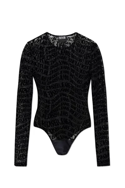 Versace Jeans Couture Body With Logo And Velvety Finish In Black