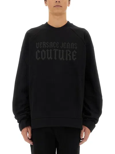 Versace Jeans Couture Bold Logo Print Sweatshirt With Raglan Sleeves In Black