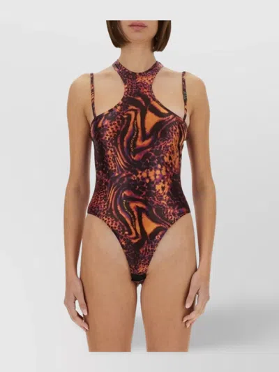 Versace Jeans Couture Bold Print Halterneck High-cut Leg Swimsuit