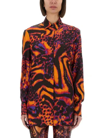 Versace Jeans Couture Bold Printed Viscose Shirt With Classic Collar In Black