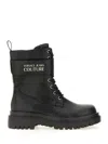 Versace Jeans Couture Logo Plaque Black Ankle Boot In Black