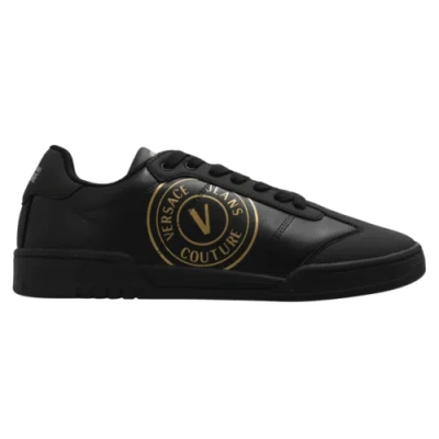 Pre-owned Versace Jeans Couture Brooklyn V-emblem Logo Leather Low-top Black Trainer