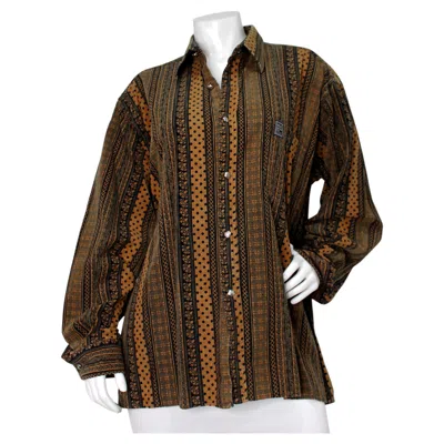 Pre-owned Versace Jeans Couture Brown & Black Print Corduroy Button-down Shirt Circa 1990s