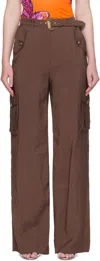 Versace Jeans Couture Utility Cargo Trousers Embellished Buttons In Brown