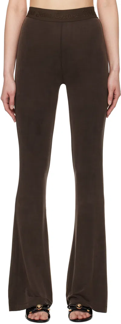 Versace Jeans Couture Brown Flared Leggings In E721 Cocoa