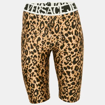 Pre-owned Versace Jeans Couture Brown Leopard Print Jersey Bermuda Shorts S