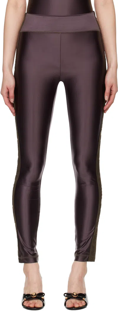 Versace Jeans Couture Brown Logo Trim Leggings In E721 Cocoa