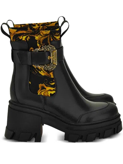 Versace Jeans Couture Buckle-detail Platform Boots In Black