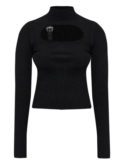 Versace Jeans Couture Buckle-detail Ribbed Sweater In Black