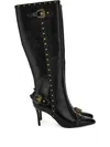 Versace Jeans Couture Buckle-detail Studded Knee-high Boots In Black