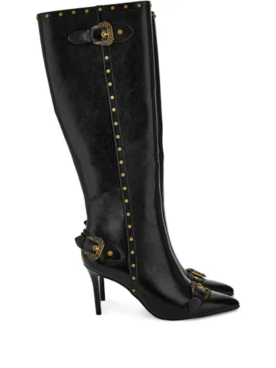 VERSACE JEANS COUTURE BUCKLE-DETAIL STUDDED KNEE-HIGH BOOTS