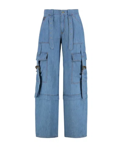 Versace Jeans Couture Buckle Detailed Cargo Trousers In Blue