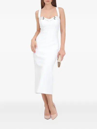 Versace Jeans Couture Buckle-embellished Midi Dress In White