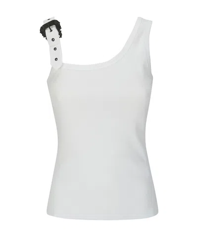 Versace Jeans Couture Buckle-embellished Ribbed Tank Top In White