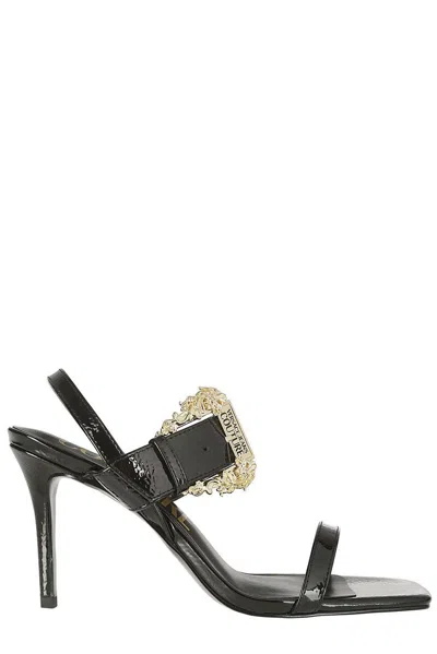 Versace Jeans Couture Buckle Heeled Sandals In Black