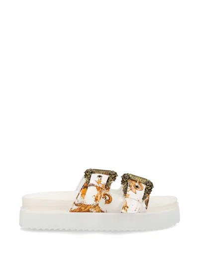 Versace Jeans Couture Arizona White Baroque Print Sandals