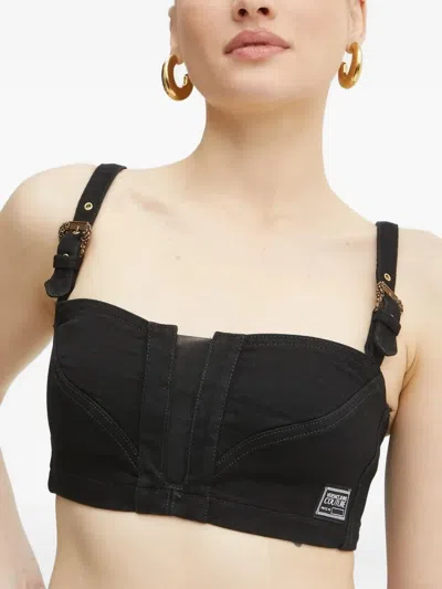 Versace Jeans Couture Buckle-strap Bustier Top In Black