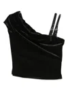 Versace Jeans Couture Asymmetrical Velvet Top With Modern Buckle Detail In Black