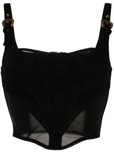 Versace Jeans Couture Buckle-straps Corset Tank Top In Black